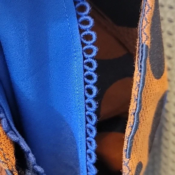 Anthropologie MAEVE ROKIN Orange Blue Dot Dress with Pockets Size 0 - Picture 7 of 8